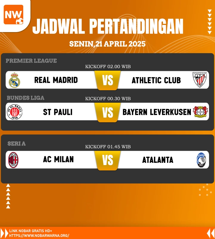 Jadwal tanding 21 senin !!